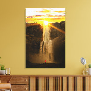 Picturesque Nature - Waterfall During Sunset Canvas Print