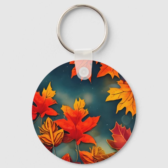 Picturesque Rustic Autumn Maple Leaves Key Ring (Front)