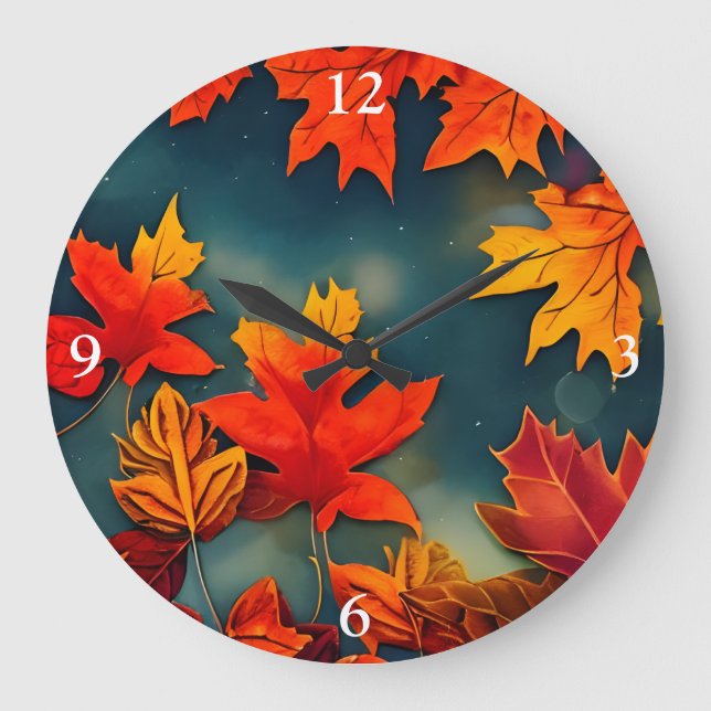 Picturesque Rustic Autumn Maple Leaves Large Clock (Front)