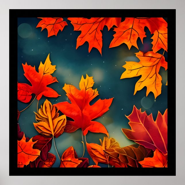 Picturesque Rustic Autumn Maple Leaves Poster (Front)