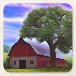 Picturesque Rustic Autumn Maple Leaves Square Paper Coaster