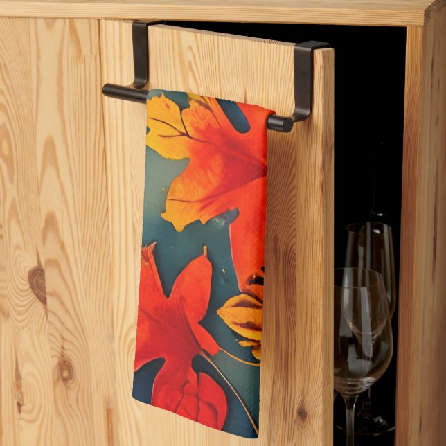 Picturesque Rustic Autumn Maple Leaves Tea Towel (Thirds Fold)