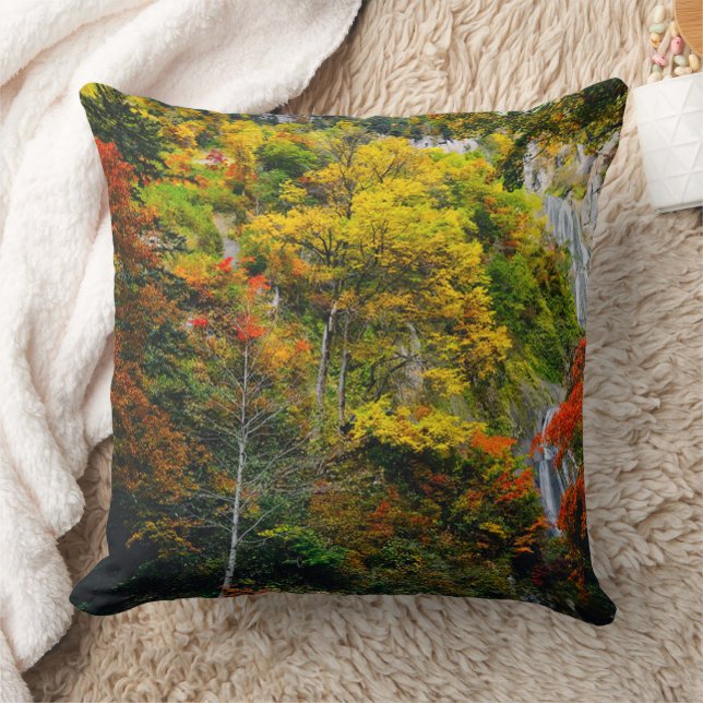 Picturesque View of Fall Hagoromo Falls Hokkaido   Cushion (Blanket)