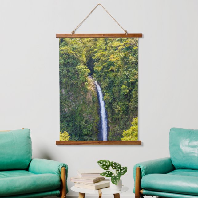 Picturesque View of Green Golden Waterfall Hanging Tapestry (Living Room)