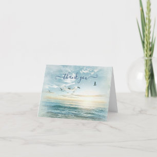 Picturesque Watercolor Beach Scene Name Thank You Card