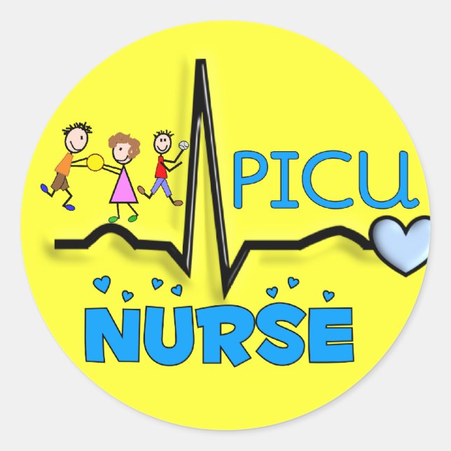 PICU Nurse Gifts-QRS Segment and Kids Design Classic Round Sticker (Front)