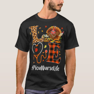 Picu Nurse Love Thanksgiving Leopard Stethoscope T T-Shirt