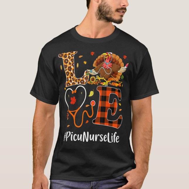 Picu Nurse Love Thanksgiving Leopard Stethoscope T T-Shirt (Front)