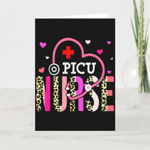 Picu Nurse Valentines Day Leopard Heart Stethoscop Card
