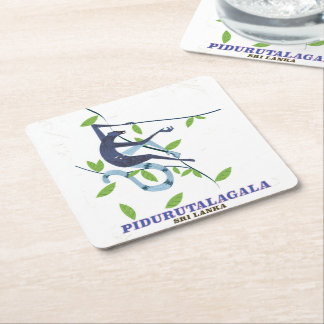 Pidurutalagala Sri Lanka travel poster. Square Paper Coaster