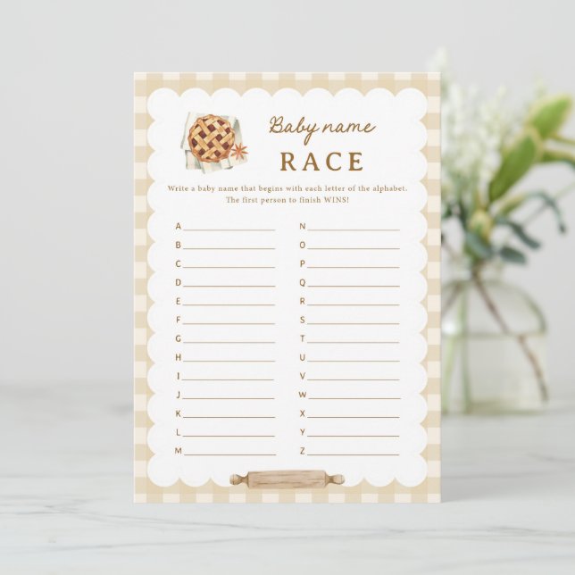 Pie Baby Shower Baby Name Race A-Z Game Cards (Standing Front)