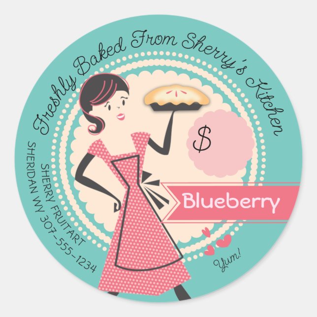 Pie baking bakery personalised price packaging cla classic round sticker (Front)