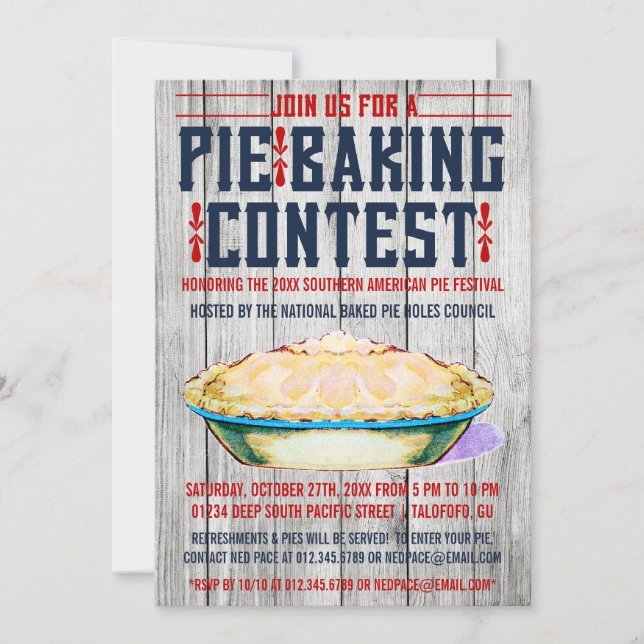 Pie Baking Contest Invitations (Front)