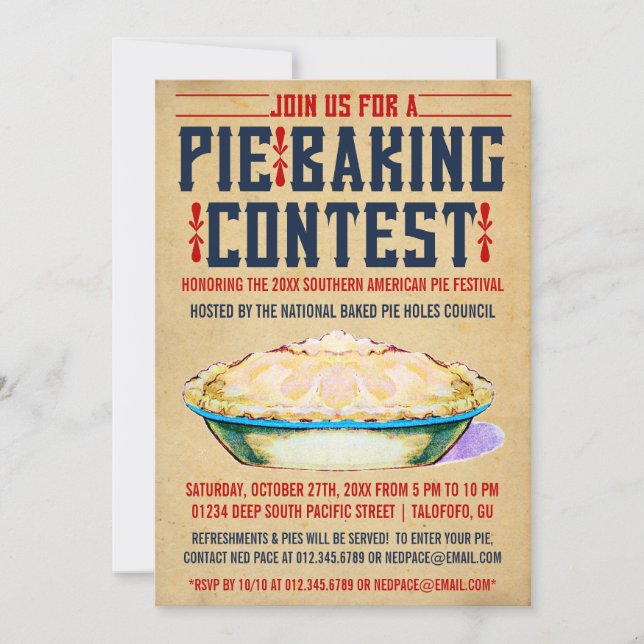 Pie Baking Contest Invitations (Front)