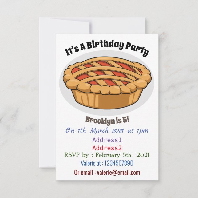 Pie cartoon illustration invitation (Front)