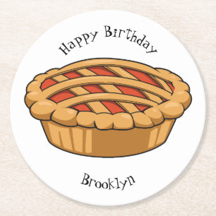 Pie cartoon illustration round paper coaster