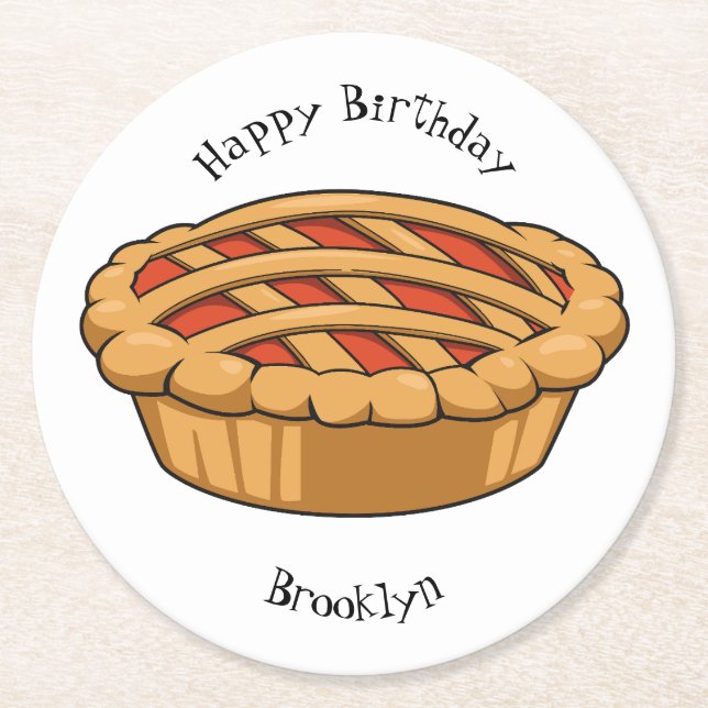 Pie cartoon illustration  round paper coaster (Front)