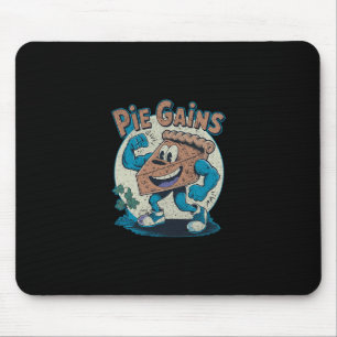 Pie Gains Muscular Slice Cartoon Gym Pun Thanksgiv Mouse Mat