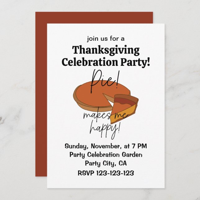 Pie Makes Me Happy Pie Thanksgiving Invitation (Front/Back)