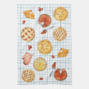 Pie on Plaid Tea Towel