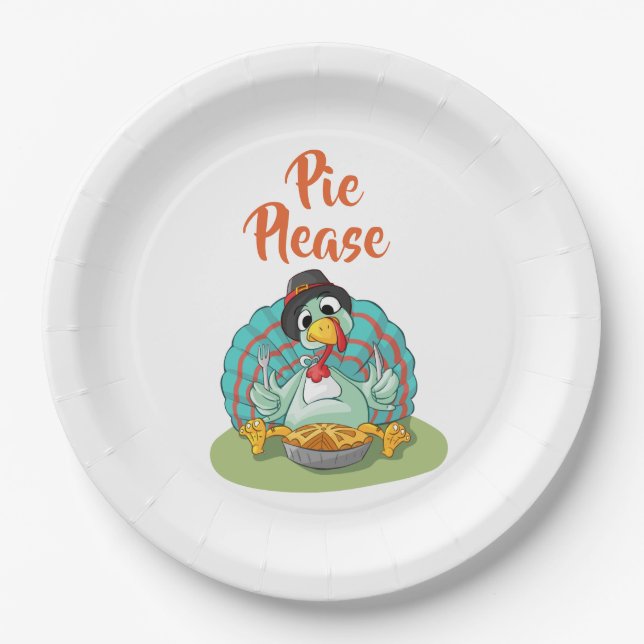 Pie Please | Funny Turkey | Thanksgiving Holiday Paper Plate (Front)