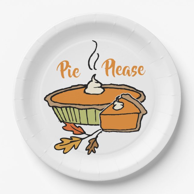 Pie Please | Pumpkin Pie | Thanksgiving Holiday Paper Plate (Front)