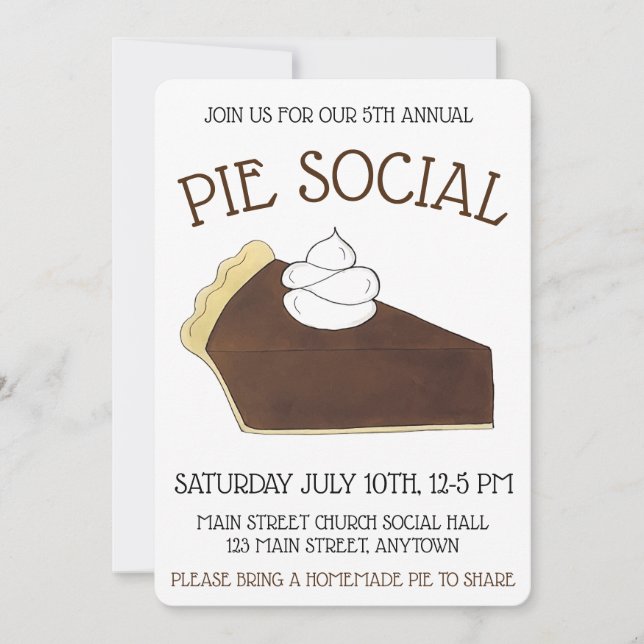 Pie Social Party Dessert Bake Sale Chocolate Slice Invitation (Front)