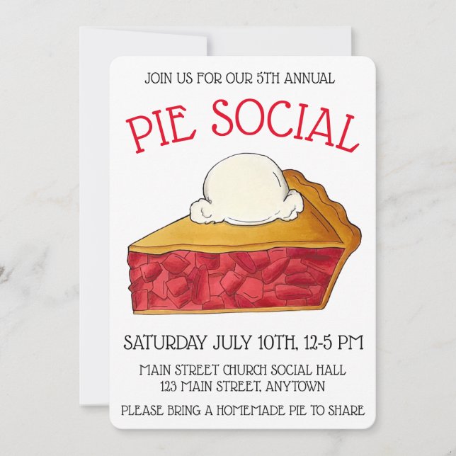 Pie Social Party Dessert Bake Sale Strawberry Invitation (Front)