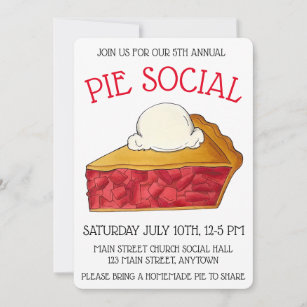 Pie Social Party Dessert Bake Sale Strawberry Invitation
