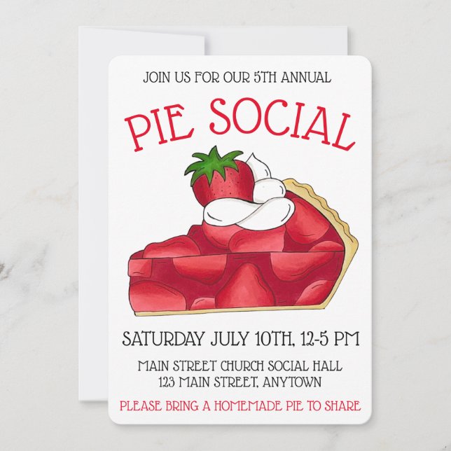 Pie Social Party Dessert Bake Sale Strawberry Invitation (Front)