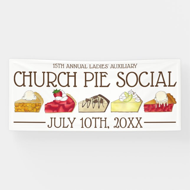 Pie Social Pi Day Party Dessert Bake Sale Slice Banner (Horizontal)