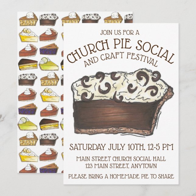 Pie Social Pi Day Party Dessert Bake Sale Slice Invitation (Front/Back)