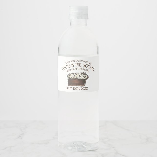 Pie Social Pi Day Party Dessert Bake Sale Slice Water Bottle Label (Front)