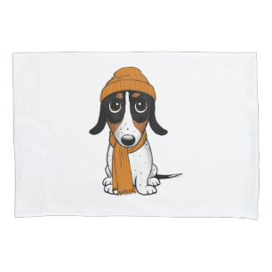 Piebald Dachshund   Cute Cartoon Dog with Hat Pillowcase