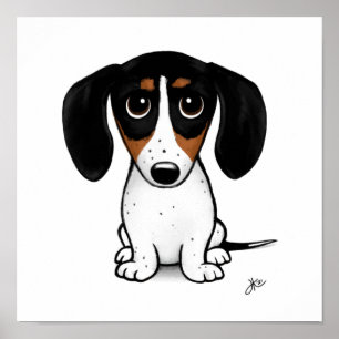 Piebald Dachshund   Cute Cartoon Wiener Dog Poster