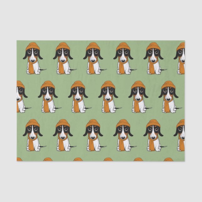 Piebald Dachshund Cute Dog with Hat Patterned Tiss Tissue Paper (Front)