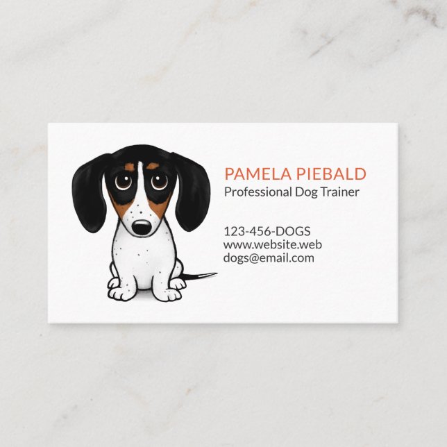 Piebald Dachshund | Cute Puppy Dog Cartoon Business Card (Front)