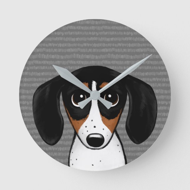 Piebald Dachshund Cute Puppy Dog Round Clock (Front)