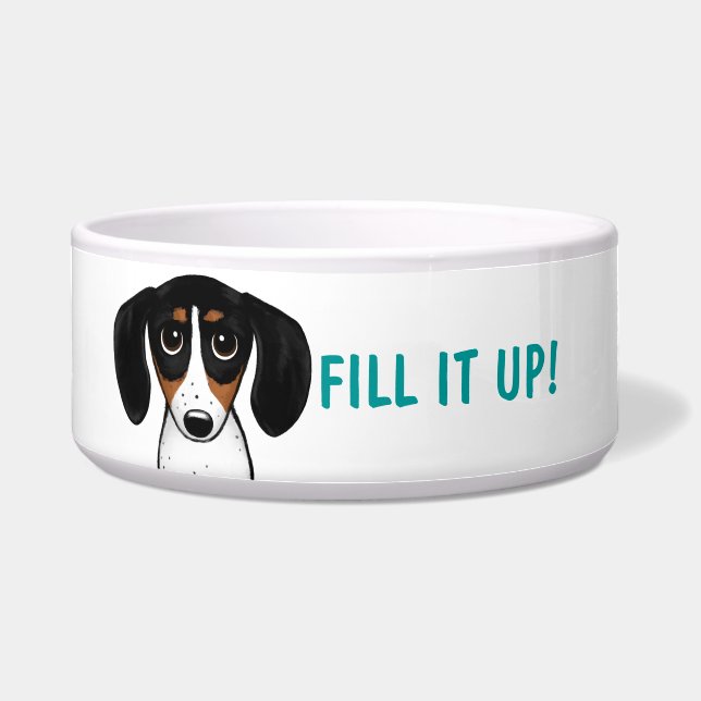 Piebald Dachshund Dog with Custom Text Bowl (Front)