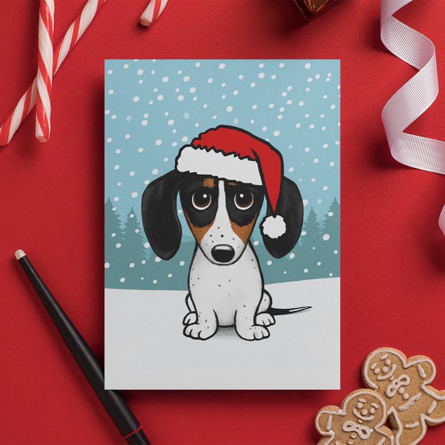 Piebald Dachshund Santa Cute Wiener Dog Christmas Holiday Card (Creator Uploaded)