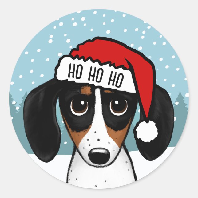 Piebald Dachshund Santa Cute Wiener Dog Custom Classic Round Sticker (Front)