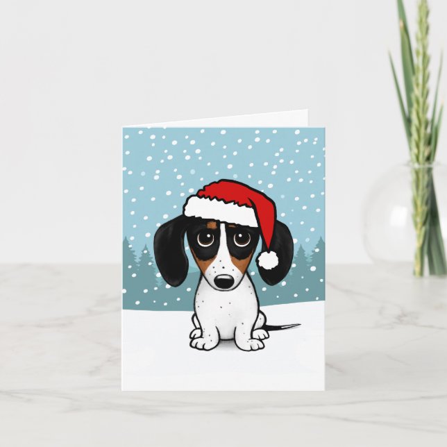 Piebald Dachshund Santa Wiener Dog Christmas Holiday Card (Front)