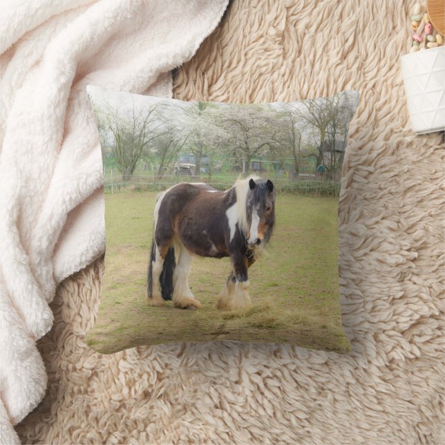 Piebald horse in the pasture cushion (Blanket)