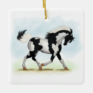 Piebald Overo Pinto Horse Ceramic Ornament