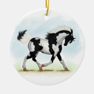 Piebald Overo Pinto Horse Ceramic Tree Decoration