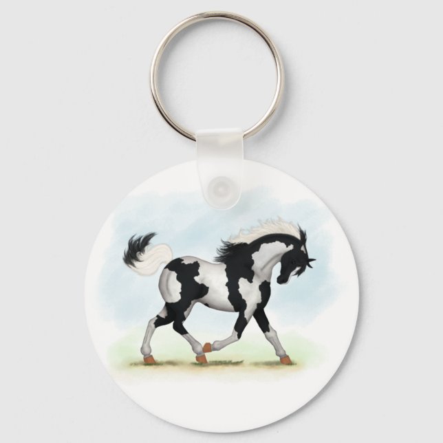Piebald Overo Pinto Horse Key Ring (Front)