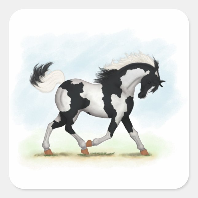 Piebald Overo Pinto Horse Square Sticker (Front)