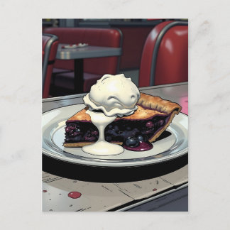 Piece of Blueberry Pie and Vanilla Ice Cream Postcard
