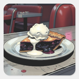 Piece of Blueberry Pie and Vanilla Ice Cream Square Sticker