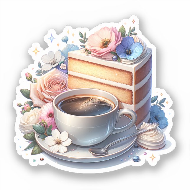 Piece of Cake, Cup of Coffee and Flowers (Front)